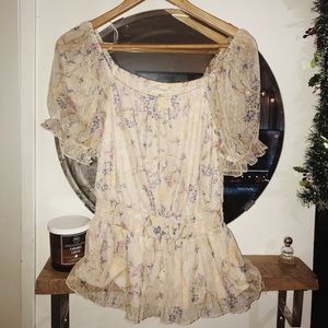 Cottage Core Flowery Puffy Sleeve Top